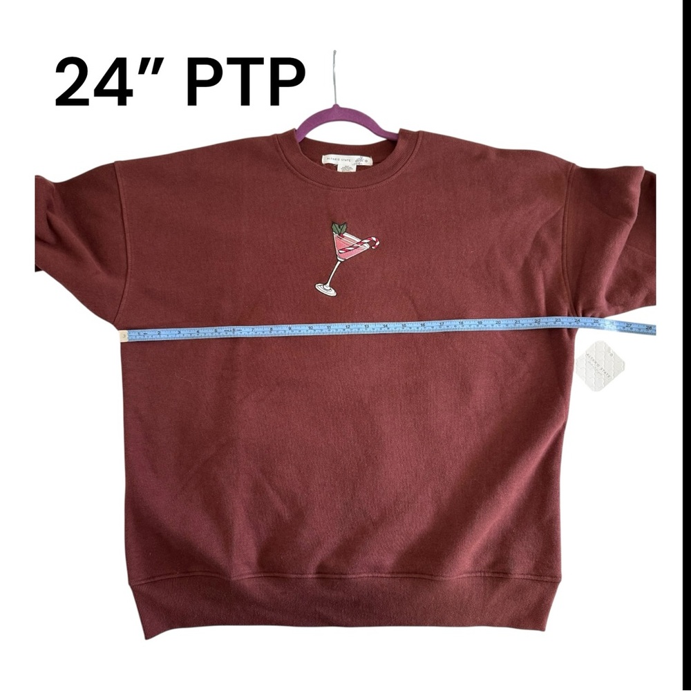 Altar’d State NWT Candycane Martini RumBrown Sweatshirt with Cocktail Embroidery - Picture 7 of 11